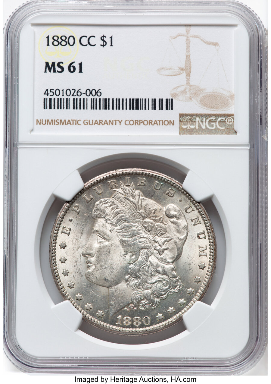 1880-CC $1 MS61 NGC. Mintage 591,000. ...