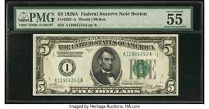 image for: Fr. 1951-A $5 1928A Federal Reserve Note. PMG About Uncirculated 55 EPQ....