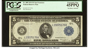 image for: Fr. 889 $5 1914 Federal Reserve Note PCGS Extremely Fine 45PPQ....