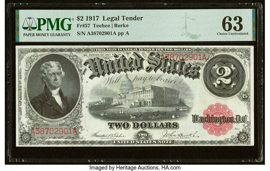 image for: Fr. 57 $2 1917 Legal Tender PMG Choice Uncirculated 63....