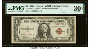 image for: Fr. 2300* $1 1935A Hawaii Silver Certificate Star. PMG Very Fine 30 EPQ....