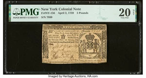image for: New York April 2, 1759 £5 PMG Very Fine 20 Net....