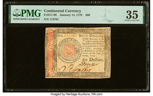 image for: Continental Currency January 14, 1779 $60 PMG Choice Very Fine 35....