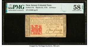 image for: New Jersey March 25, 1776 18d PMG Choice About Unc 58 EPQ....