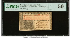 image for: New Jersey March 25, 1776 12s PMG About Uncirculated 50....