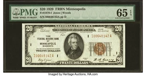 image for: Fr. 1870-I $20 1929 Federal Reserve Bank Note. PMG Gem Uncirculated 65 EPQ....