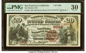 image for: San Francisco, CA - $20 1882 Brown Back Fr. 504 The Western National Bank Ch. # (P)5688 PMG Very Fine 30....