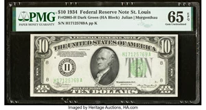 image for: Fr. 2005-H $10 1934 Federal Reserve Note. PMG Gem Uncirculated 65 EPQ....
