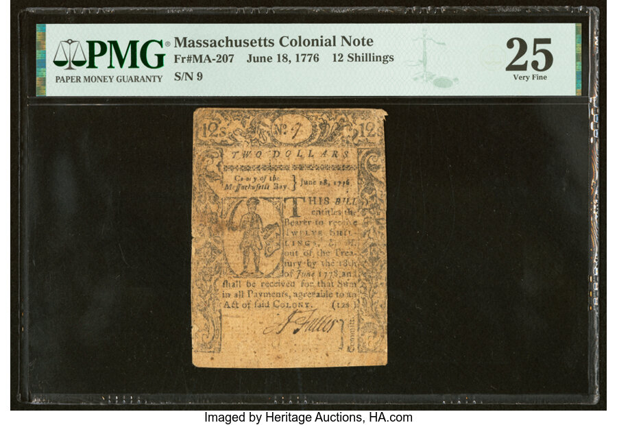 image for: Massachusetts June 18, 1776 12s PMG Very Fine 25....