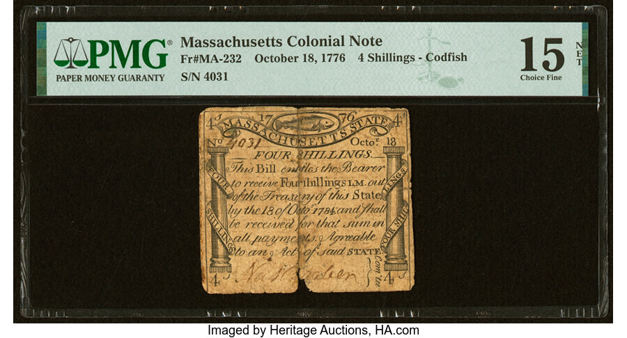 image for: Massachusetts October 18, 1776 4s PMG Choice Fine 15 Net....