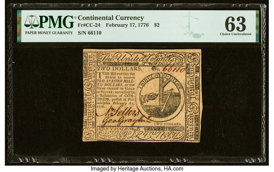 image for: Continental Currency February 17, 1776 $2 PMG Choice Uncirculated 63....