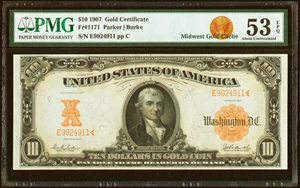 image for: Fr. 1171 $10 1907 Gold Certificate PMG About Uncirculated 53 EPQ....