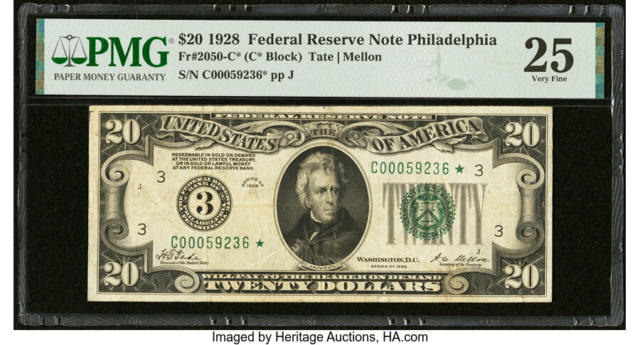 image for: Fr. 2050-C* $20 1928 Federal Reserve Star Note. PMG Very Fine 25....