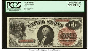 image for: Fr. 28 $1 1880 Legal Tender PCGS Choice About New 55PPQ....