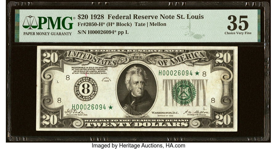 image for: Fr. 2050-H* $20 1928 Federal Reserve Star Note. PMG Choice Very Fine 35....