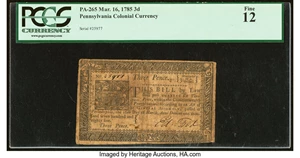 image for: Pennsylvania March 16, 1785 3d PCGS Fine 12....