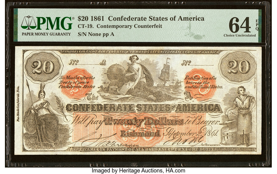 image for: CT19/137A $20 1861 Contemporary Counterfeit PMG Choice Uncirculated 64 EPQ....