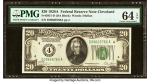image for: Fr. 2051-D $20 1928A Federal Reserve Note. PMG Choice Uncirculated 64 EPQ....