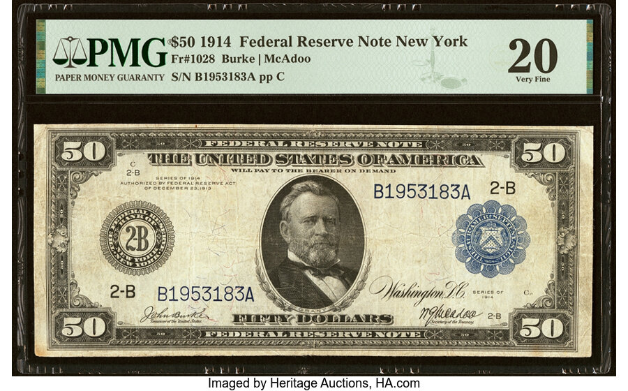 image for: Fr. 1028 $50 1914 Federal Reserve Note PMG Very Fine 20....