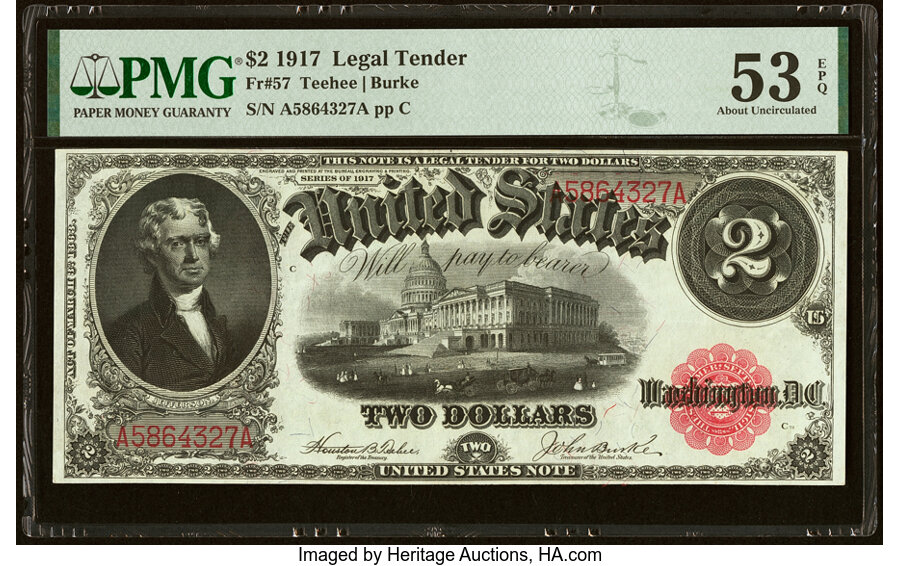 image for: Fr. 57 $2 1917 Legal Tender PMG About Uncirculated 53 EPQ....