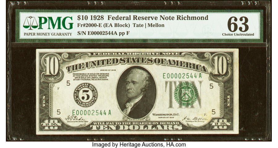 image for: Fr. 2000-E $10 1928 Federal Reserve Note. PMG Choice Uncirculated 63....