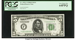 image for: Fr. 1952-F $5 1928B Federal Reserve Note. PCGS Very Choice New 64PPQ....