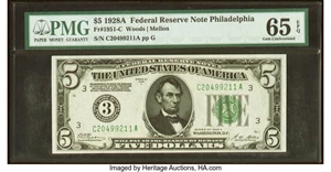 image for: Fr. 1951-C $5 1928A Federal Reserve Note. PMG Gem Uncirculated 65 EPQ....