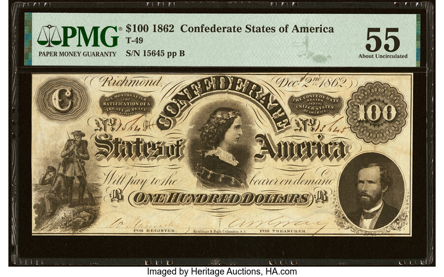 image for: T49 $100 1862 PF-2 Cr. 348 PMG About Uncirculated 55....