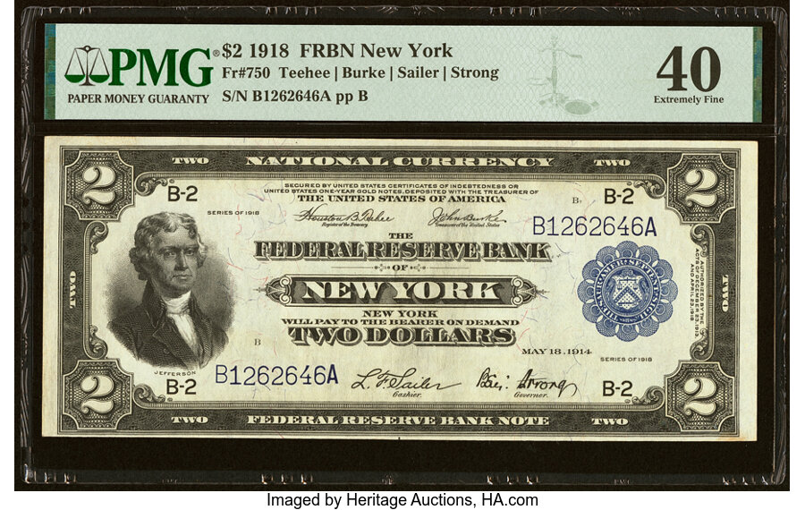 image for: Fr. 750 $2 1918 Federal Reserve Bank Note PMG Extremely Fine 40....