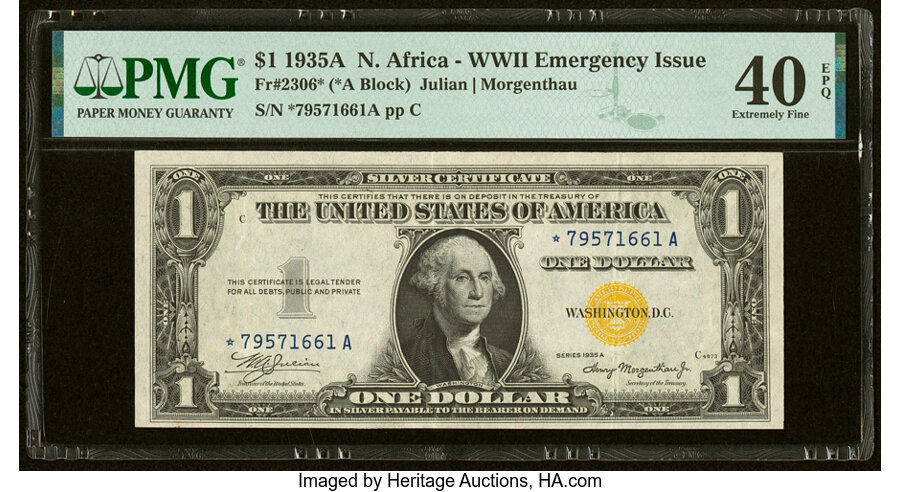 image for: Fr. 2306* $1 1935A North Africa Silver Certificate Star. PMG Extremely Fine 40 EPQ....