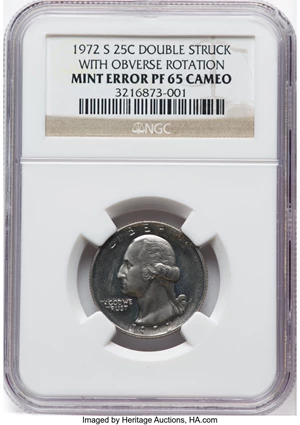 image for: 1972-S 25C Washington Quarter -- Double Struck With Obverse Rotation -- PR65 Cameo NGC. NGC Census: (0/406)....