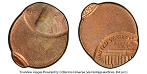 image for: (1982-2008) 1C Lincoln Cent -- Double Struck 65% and 97% Off-Center -- MS62 Red and Brown PCGS....