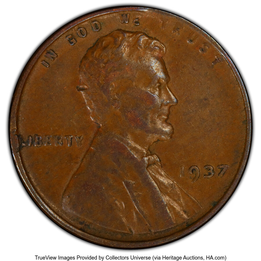 image for: 1937 1C Lincoln Cent -- Clamshell Split Planchet -- VF35 PCGS. PCGS Population: (6/148 and 0/2+).  Mintage 309,179,320....