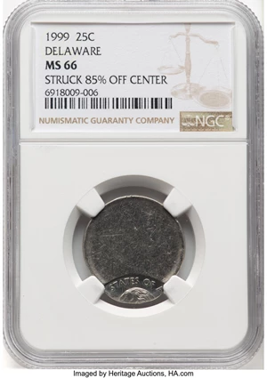 image for: 1999 25C Delaware Quarter -- Struck 85% Off Center -- MS66 NGC....