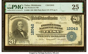 image for: Tulsa, OK - $20 1902 Plain Back Fr. 660 The Producers National Bank Ch. # 12042 PMG Very Fine 25....