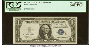 image for: Fr. 1610 $1 1935A S Silver Certificate. PCGS Very Choice New 64PPQ....