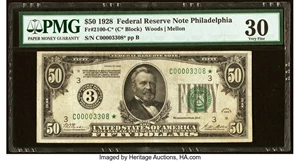 image for: Fr. 2100-C* $50 1928 Federal Reserve Star Note. PMG Very Fine 30....