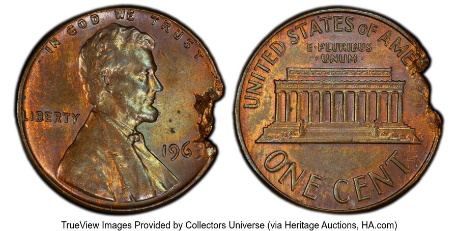 image for: 1963 1C Lincoln Cent -- 4% Ragged Clip -- MS62 Brown PCGS. PCGS Population: (3/15 and 0/0+).  Mintage 757,185,645....