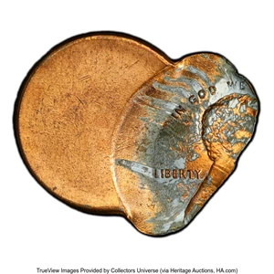 image for: (1982-2008) 1C Lincoln Cent -- Struck 70% Off-Center and Full Brockage Reverse -- MS64 Red PCGS....