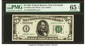 image for: Fr. 1950-D $5 1928 Federal Reserve Note. PMG Gem Uncirculated 65 EPQ....