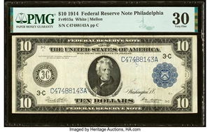 image for: Fr. 915a $10 1914 Federal Reserve Note PMG Very Fine 30....