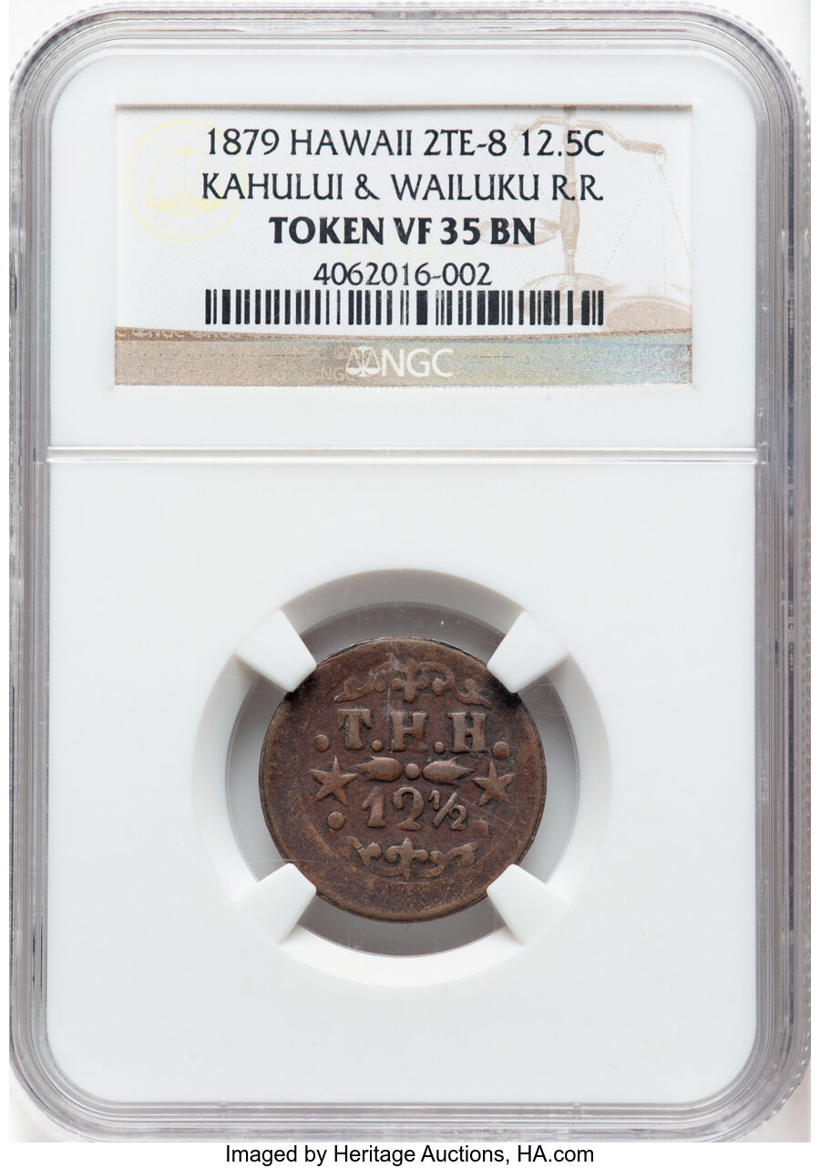1879 Hawaii Plantation Tokens Hawaii T.Hobron Railroad, 2/6 Stars