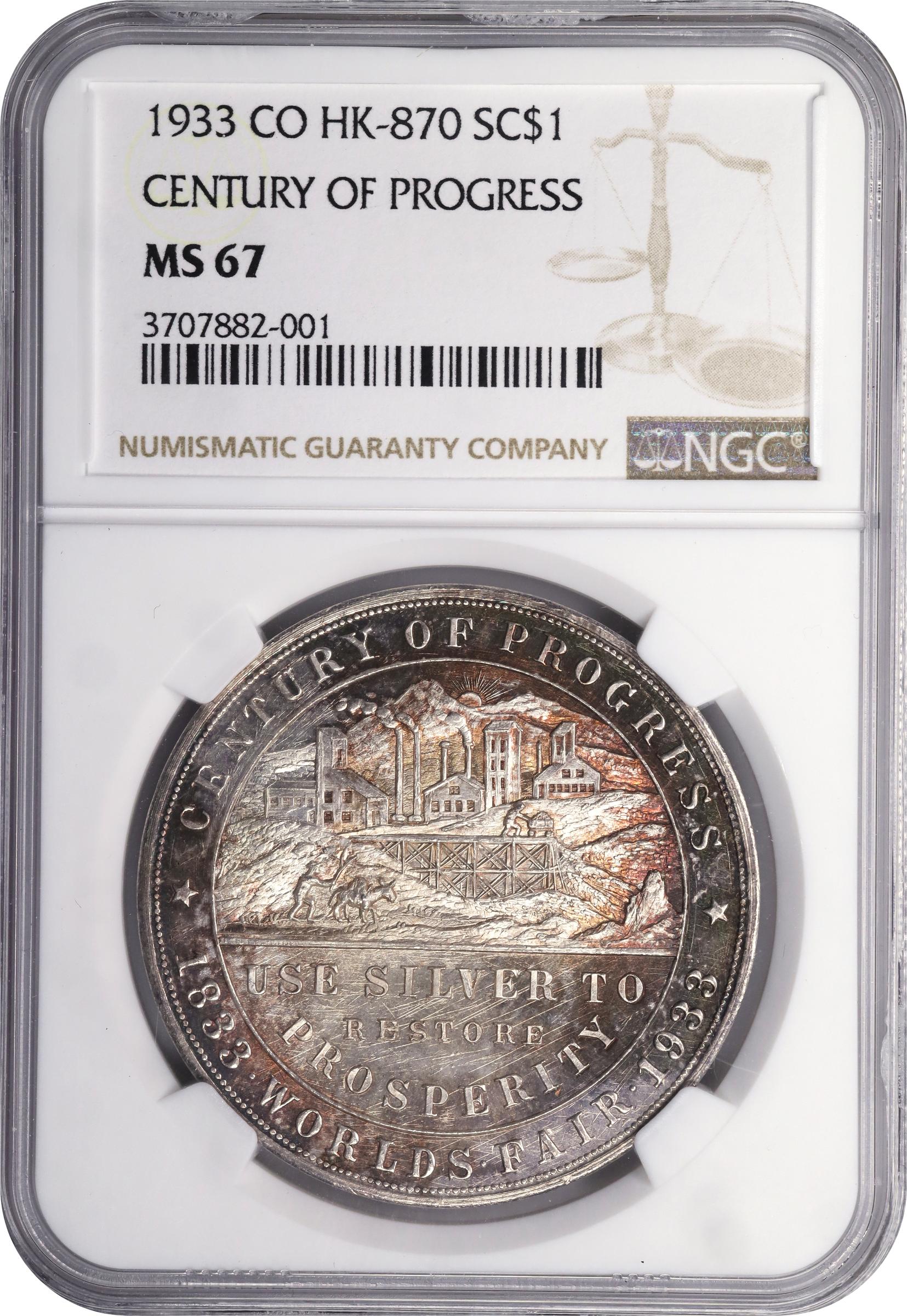 image for: 1933 Colorado's "Century of Progress" Dollar. Type IV. HK-870. Rarity-3. Silver. MS-67 (NGC).