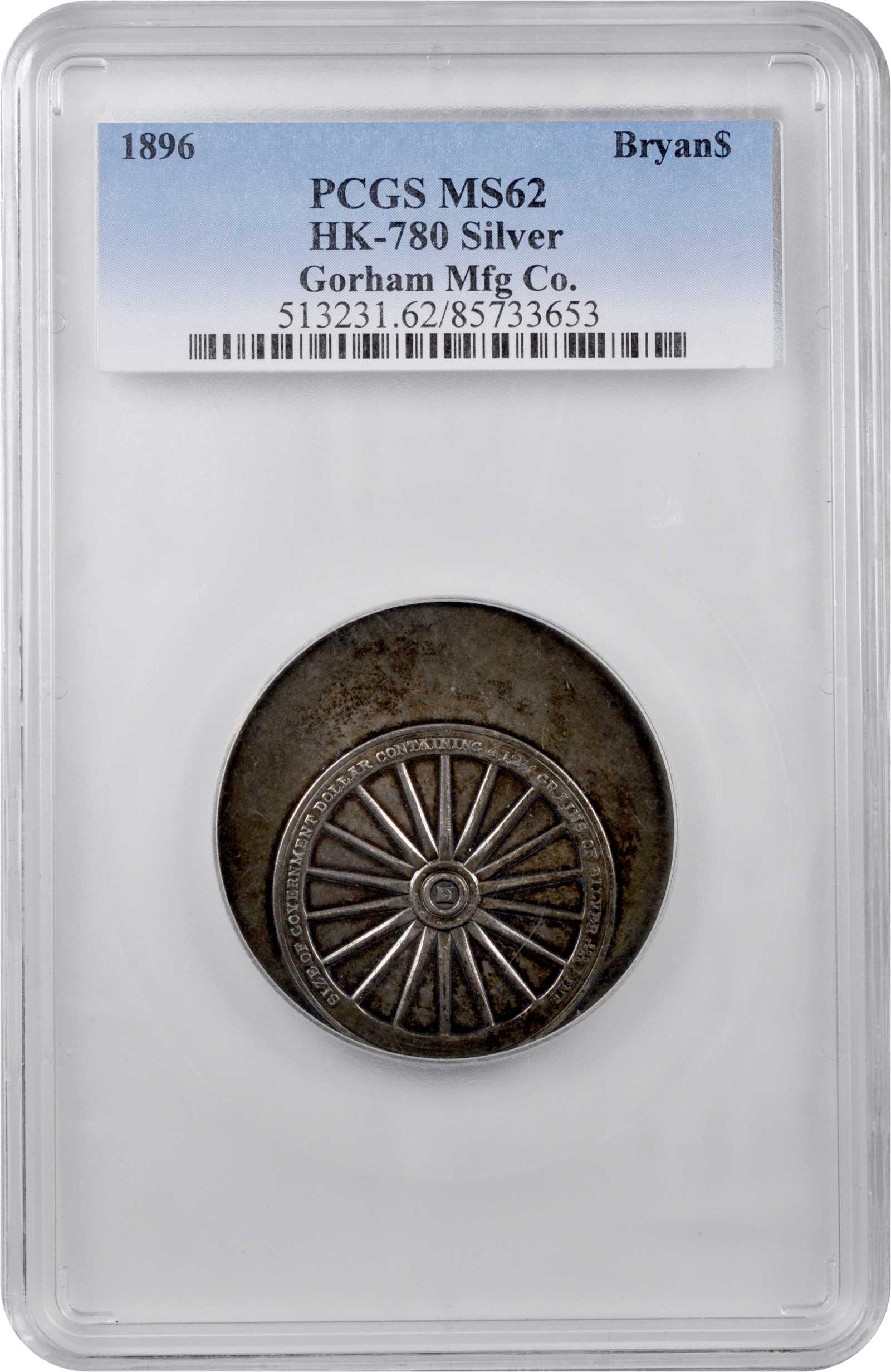 image for: 1896 Bryan Dollar. HK-780, Schornstein-6. Rarity-5. Silver. MS-62 (PCGS).