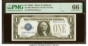 image for: Fr. 1603 $1 1928C Silver Certificate. PMG Gem Uncirculated 66 EPQ....