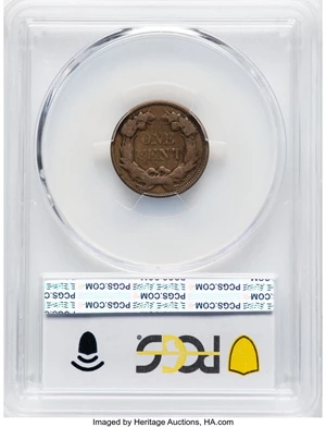 image for: 1857 1C Flying Eagle FS-402, S-9 -- Obverse Clash With 50C -- VG8 PCGS. PCGS Population: (6/104)....