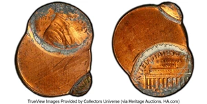 image for: (1982-1989) 1C Lincoln Cent -- Flipover Double Struck 65% and 97% Off Center -- MS61 Red PCGS....