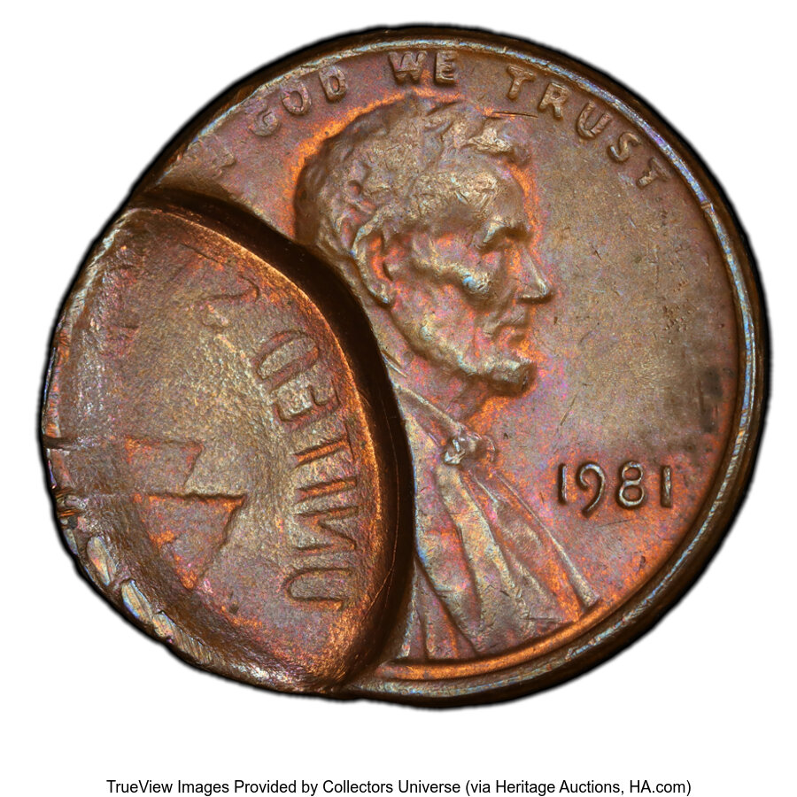 image for: 1981 1C Lincoln Cent -- 25% Partial Brockage -- MS63 Brown PCGS. PCGS Population: (2/3 and 0/0+)....