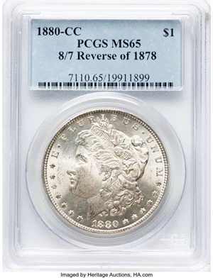 image for: 1880-CC $1 8/7, Reverse of 1878, VAM-7A, MS65 PCGS. A Hit List 40 Variety....