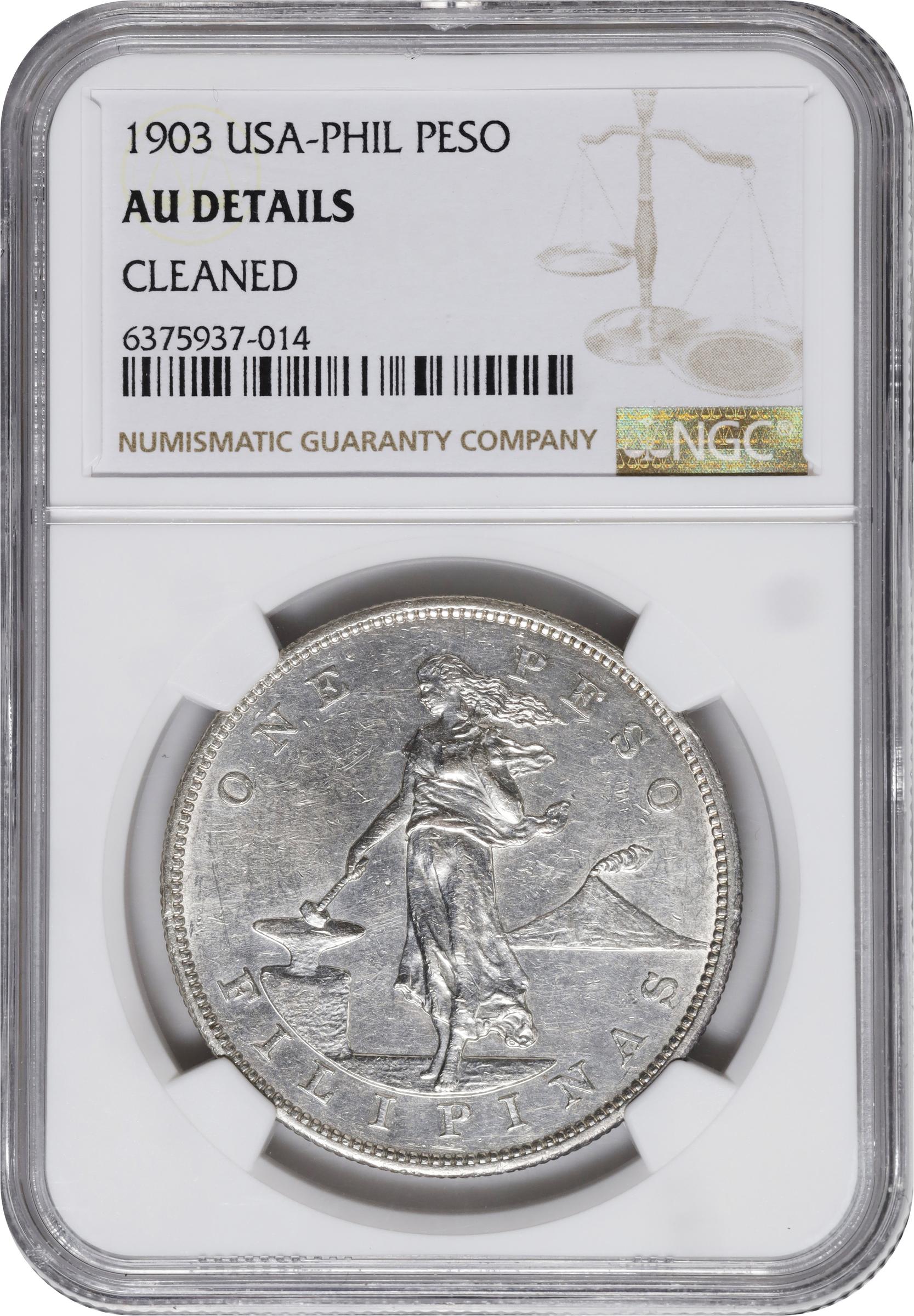 image for: 1903 One Peso. AU Details--Cleaned (NGC).